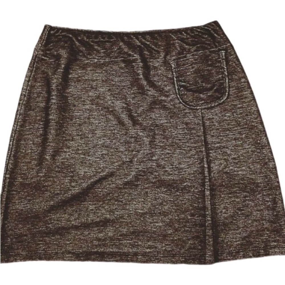 𝅺KOKOON Faux Wrap Athletic Skirt Womens SZ Small Brown Elastic Waist Pocket USA